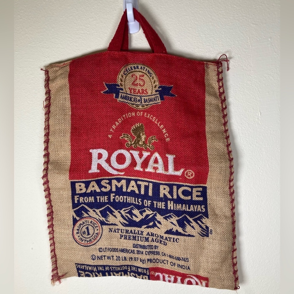 Royal Basmati Rice Bag Sack Purse Handled Zippered Tote Burlap India Himalayas